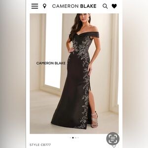 Cameron Blake Off-Shoulder Black Dress with Floral Detailing